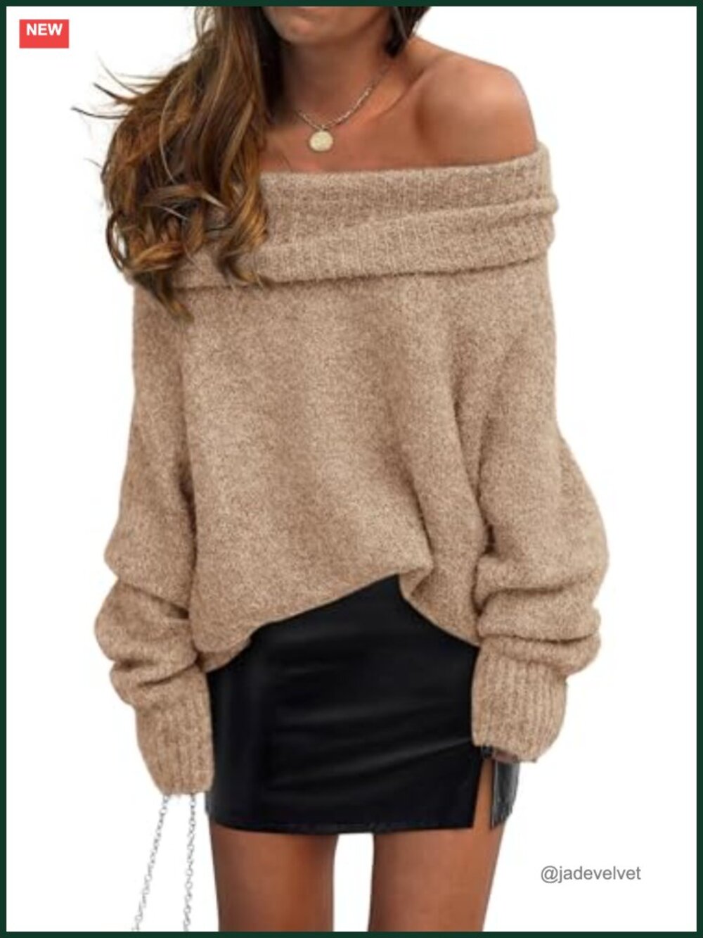 Off Shoulder Knit Pullover Sweater Long Sleeve Loose Fit Casual